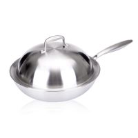 无油烟不粘锅304不锈钢炒锅无油烟炒菜锅无涂层不粘锅电磁炉通用|34CM不锈钢炒锅+不锈钢盖子