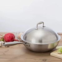 无油烟不粘锅304不锈钢炒锅无油烟炒菜锅无涂层不粘锅电磁炉通用|5层加厚钢单锅+盖-32CM-送铲