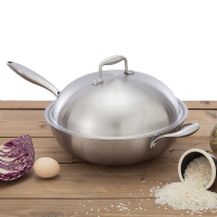 无油烟不粘锅304不锈钢炒锅无油烟炒菜锅无涂层不粘锅电磁炉通用|5层加厚钢单锅+盖-34CM-送铲