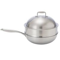 无油烟不粘锅304不锈钢炒锅无油烟炒菜锅无涂层不粘锅电磁炉通用|5层加厚钢锅+盖+蒸笼32CM-送铲