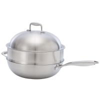 无油烟不粘锅304不锈钢炒锅无油烟炒菜锅无涂层不粘锅电磁炉通用|5层加厚钢锅+盖+蒸笼34CM-送铲