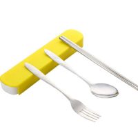 小礼品可爱学生成人不锈钢筷子勺子叉子便携餐具三件套装赠品N9|北欧黄三套特价实惠装 餐具三件套(筷子+叉子+勺子+盒子)
