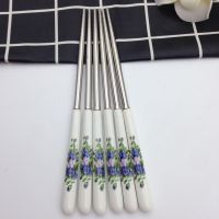 创意家用陶瓷柄不锈钢便携筷子勺子套装成人学生勺子调羹汤勺饭勺R2|青花瓷筷子3双 配青花瓷收纳盒