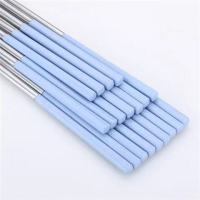 小麦秸秆304不锈钢筷子家用套装防滑防生锈防霉无锈钢环保情侣装K3|4双同色装【蓝色】