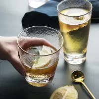 金边锤纹玻璃杯日式酒杯创意冷饮水杯家用透明威士忌杯啤酒杯