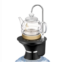 516加热桶装水抽吸水器饮矿泉水桶自动上水器机电热烧水壶N6|加热款玻璃壶黑色