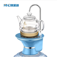 516加热桶装水抽吸水器饮矿泉水桶自动上水器机电热烧水壶N6|加热款玻璃壶蓝色