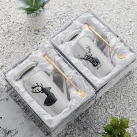 北欧ins马克杯咖啡杯陶瓷杯子男女生礼物麋鹿情侣水杯家用带盖勺