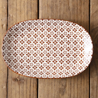 家用陶瓷盘子创意北欧釉下彩餐具10英寸旦形鱼碟盘日式圆菜盘子|10英寸旦形盘-赤色翠花