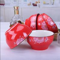 8个时尚彩碗色釉碗盘米饭碗家用碗陶瓷碗汤儿童碗饭碗餐具套装|福贵红 5英寸(5个碗)送洗碗刷