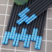 [合金筷子5双/10双]高档筷子家用 防滑耐高温不发霉酒店筷子T9|炫彩梅花钻(蓝色)10双