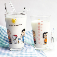 ins网红可爱果汁早餐牛奶杯耐热创意卡通史努比水杯吸管玻璃杯子O4