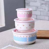 [现代官窑出品]带盖陶瓷保鲜泡面碗三件套微波炉密封便当保鲜盒|蕾丝组合-三件套
