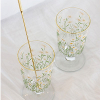 春天就要来啦ins同款复古小雏菊金边玻璃高脚杯水杯H7