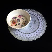 1片装餐垫欧式托盘垫pvc烫金杯垫碗垫烟缸垫隔热垫圆形方形花瓶垫|[6片装]银色20cm圆花型随机