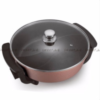 电热锅电火锅涮烤锅鸳鸯电热锅不粘锅无油烟火锅R1|圆形鸳鸯锅香槟色
