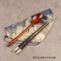 日韩式便携实木筷子叉勺成人儿童布袋套装便携环保餐具创意礼品|风景筷+长柄勺 B款