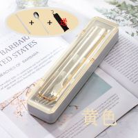 便携餐具套装学生筷子勺子套装食品级304不锈钢餐具三件套收纳盒F9|黄色 21cm[勺子2支]