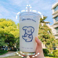 拉面丸子店铺ins风简约水杯便携牛奶杯可爱吸管杯玻璃杯少女杯子