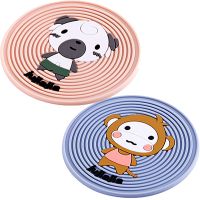 杯垫可爱卡通隔热垫子软硅胶桌子防护隔热垫子|睿智蓝1个+藕粉1个