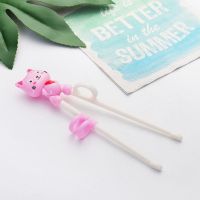 卡通儿童筷子训练筷练习筷学习筷辅助学习吃饭防摔宝宝叉勺筷套装|粉色开心猫(女宝款) 组合三件套(带精美礼品盒)