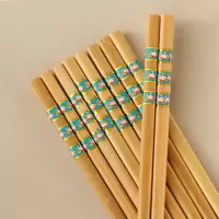 木筷子10双装家用鸡翅木红檀木高档家用原木竹筷子无漆无蜡防发|楠竹-天添24CM-蓝色花 10双家庭装(不送)