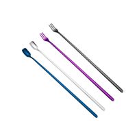 304不锈钢长柄搅拌勺小汤匙调料咖啡勺子加长创意冰勺甜品蜂蜜勺|不锈钢长柄勺+叉(随机色各2支)