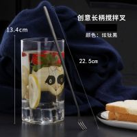 304不锈钢长柄搅拌勺小汤匙调料咖啡勺子加长创意冰勺甜品蜂蜜勺|不锈钢长柄叉(炫钛黑)2支装