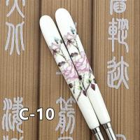 不锈钢陶瓷家用筷子韩式骨瓷防滑烤花高档餐具套装耐高温不发霉|C-10(月季) 五双