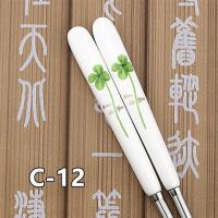 不锈钢陶瓷家用筷子韩式骨瓷防滑烤花高档餐具套装耐高温不发霉|C-12(四叶草) 五双