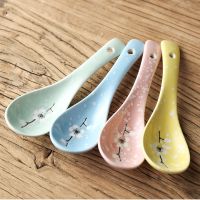 日式家用汤勺 梅花陶瓷小汤勺汤匙大号喝汤勺子匙羹小碟子调味碟K9|混色(可备注) 小勺(4只装)