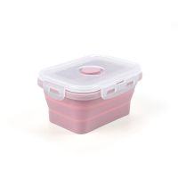硅胶折叠方形保鲜盒上班族便携式保温饭盒微波炉学生便当餐具带盖|藕粉色 350ML-方形保鲜盒(无赠品)