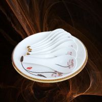 [20-50个装]小汤勺咖啡勺调味勺陶瓷大饭勺甜品勺汤匙调羹P4|宝石莲花小弯勺[20个]