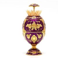 家用欧式牙签筒手压自动牙签桶餐厅茶几客厅创意牙签盒装饰摆件S5|高脚合金款金紫