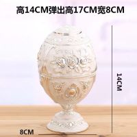 家用欧式牙签筒手压自动牙签桶餐厅茶几客厅创意牙签盒装饰摆件S5|高脚合金款银白