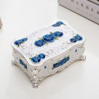 家用欧式牙签筒手压自动牙签桶餐厅茶几客厅创意牙签盒装饰摆件S5|合金翻盖牙签棉签盒银白红花