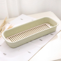[破损补发]带盖透明筷子盒厨房塑料沥水筷子收纳盒家用筷子笼|无盖北欧绿(30*11*4cm)