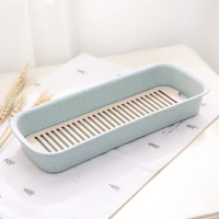 [破损补发]带盖透明筷子盒厨房塑料沥水筷子收纳盒家用筷子笼|无盖北欧蓝(30*11*4cm)