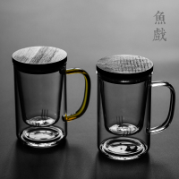 耐热玻璃茶水分离办公室水杯家用过滤泡茶杯子带盖花茶杯男女