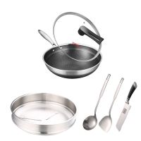 德国第三代无油烟不粘锅炒锅316l不锈钢无涂层平底锅炒菜锅N5|三代炒锅加赠品