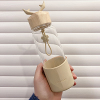 玻璃水杯新款简约创意可爱水晶鹿角男女学生韩国清新耐热随手杯子