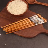 [5-10双]新款筷子家用环保防霉印花竹筷日式筷子 家用餐具高档M8|荷塘月色印花竹筷 10双装