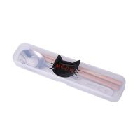 个性猫便携餐具筷子勺子套装儿童学生不锈钢叉子套装|款式F黑猫[筷勺套装]