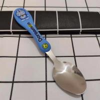 卡通可爱儿童勺子叉子筷子宝宝吃饭训练韩式不锈钢勺叉筷餐具套装E4|卡通勺[蓝色叮当猫] 10支装