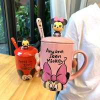 ins卡通可爱米奇马克杯带盖勺男女学生办公室家用大容量陶瓷杯子