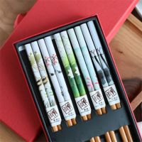 竹木筷子印花5双礼盒套装一人一筷家庭区分筷家用礼品快子O2|荷塘月色