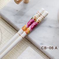 陶瓷筷子家用防滑防霉耐高温易清洗高档中欧式餐具骨瓷筷 1/2双装X4|06A金繁花似锦 2双装