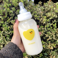 韩国创意可爱玻璃杯女奶嘴吸管水杯成人便携防漏奶瓶儿童学生杯子