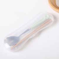 韩式可爱儿童学生筷子勺子套装筷盒陶瓷不锈钢套装便携餐具V2|绿色陶瓷小熊筷勺套装