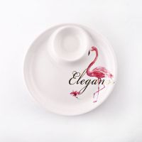 盘子陶瓷创意餐具圆形有格带醋碟子饺子盘料理分格盘酒店家用菜盘|10寸火烈鸟